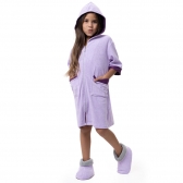 Roupão Atoalhado Infantil com Zíper e Capuz - Lilás