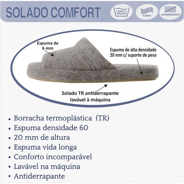 Pantufa Comfort Atoalhada Flexível Espuma 20mm Altura - Mescla