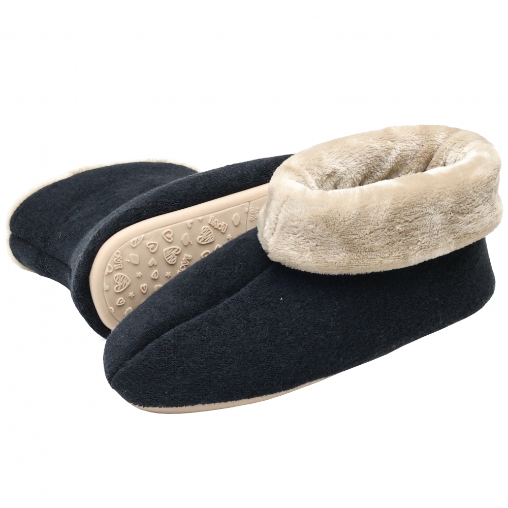 Pantufa Bota Feminina em Atoalhado com Pelúcia - Puff - Preto