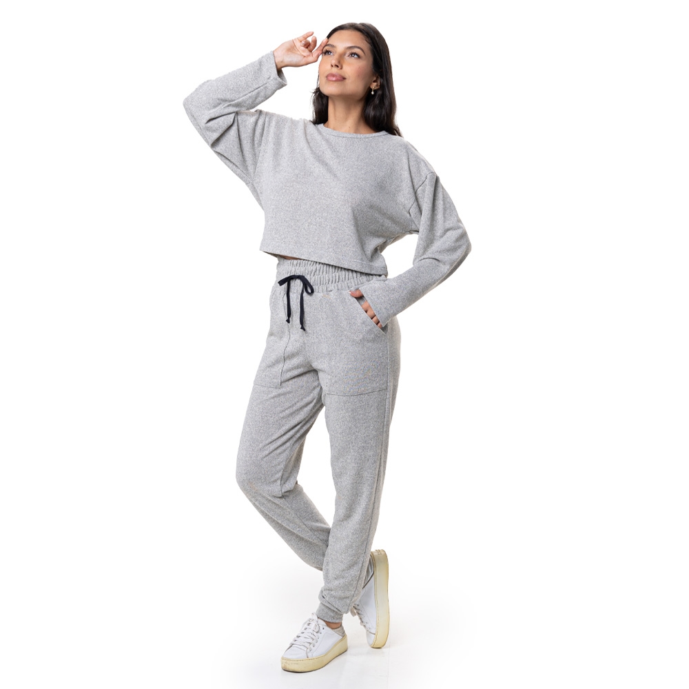 Conjunto Casual Malha Mesclada Cropped - Mescla