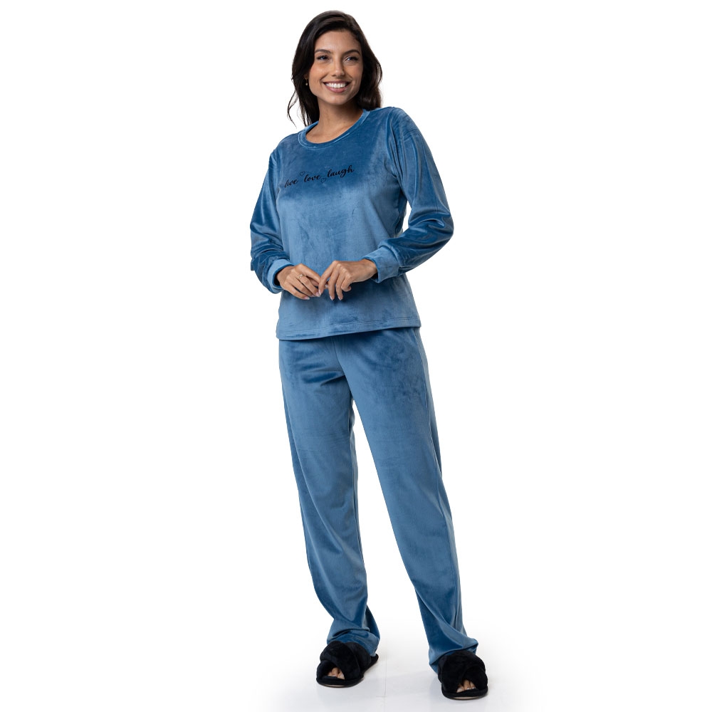 Pijama Longo em Plush Super Soft - Indigo