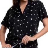 Short Doll Estampado de Manga com Botões em Modal Summer - Preto