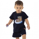 Pijama Bebê Short Algodão Capivara Masculino - Capy & Cozy - Marinho