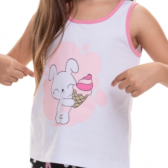 Short Doll Regata em Malha 100% Algodão Coelhinhos
