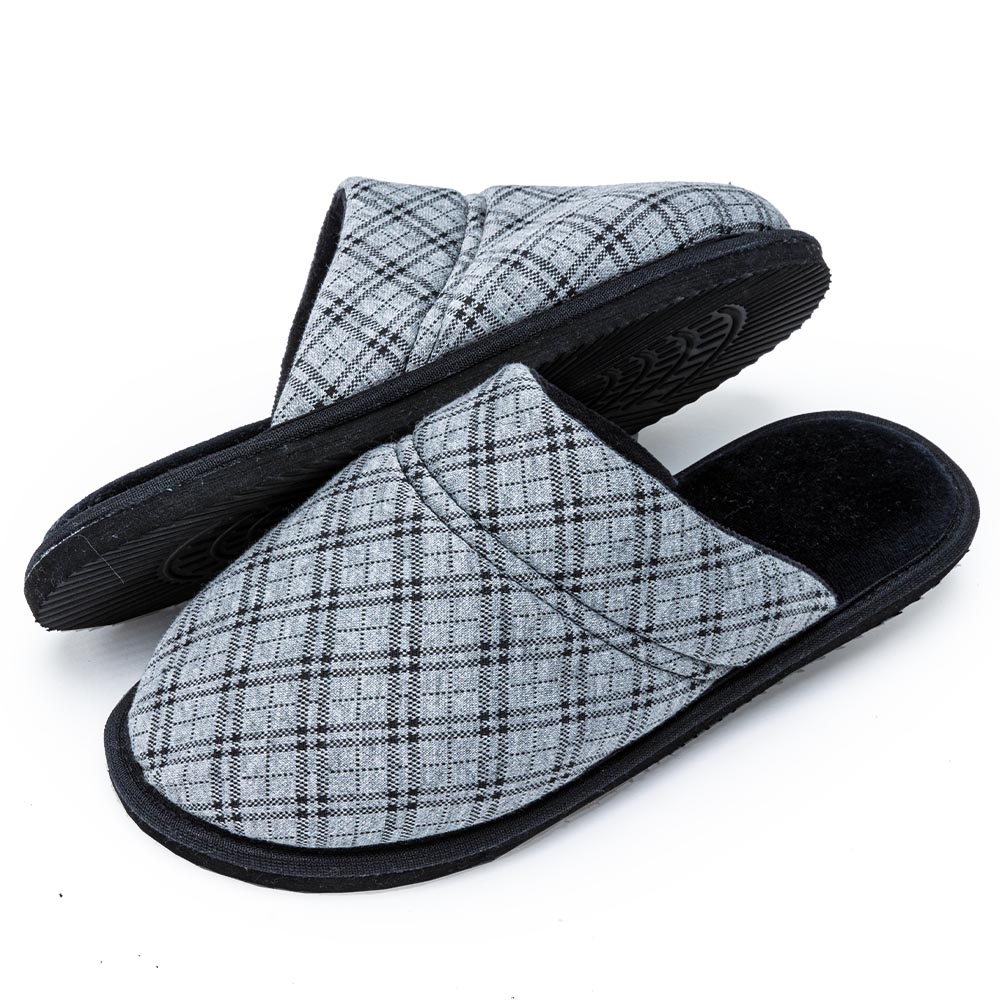 Pantufa Sola Plana Eva Plush Xadrez Masculino - Mescla