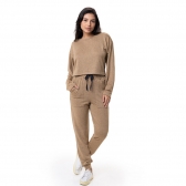Conjunto Casual Malha Mesclada Cropped - Caqui