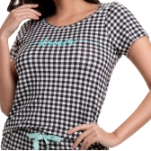 Short Doll com Manga em Viscolycra Estampado em Silk - Preto
