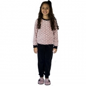 Pijama Infantil em Plush com Pelúcia Trabalhada - Preto/Rosa