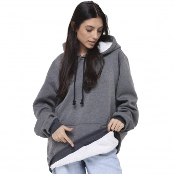 Blusa Moletom Dublado Fleece Peluciado com Capuz e Bolso- UNISEX
