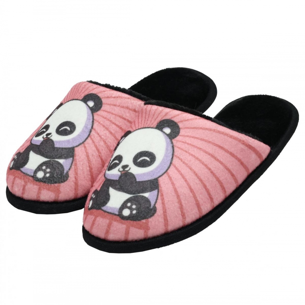 Pantufa Infantil Flexível em Pelúcia Panda - Rosa