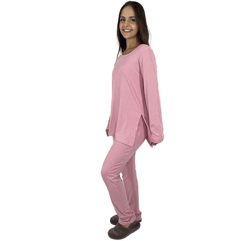 Pijama Puff Canelado Dream Elastano - Rosa