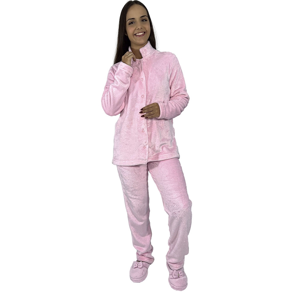 Pijama Pelúcia Puff Fleece Aberto - Conforto Sem Igual - Rosa