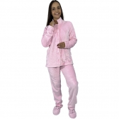 Pijama Pelúcia Puff Fleece Aberto - Conforto Sem Igual - Rosa