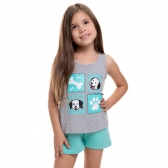 Short Doll Regata em Viscolycra com Estampa de Cachorrinhos - Verde