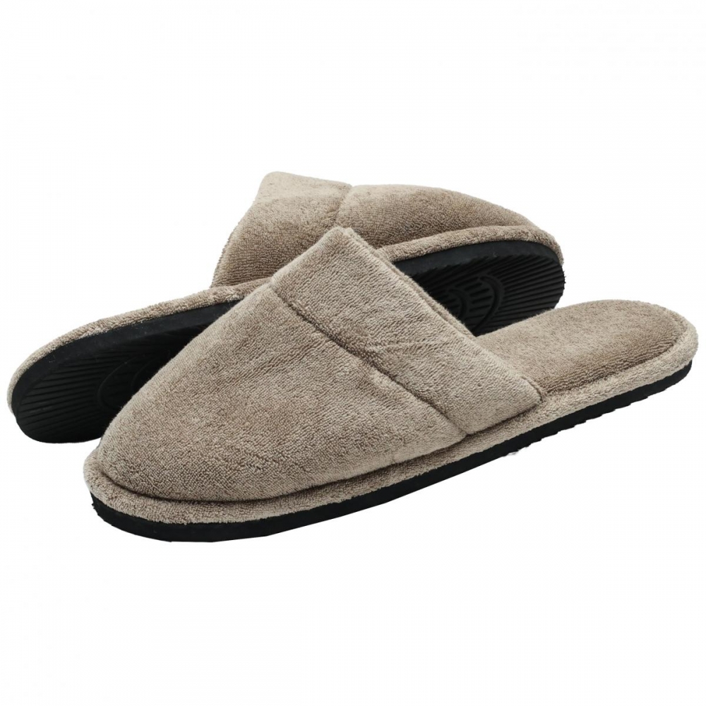 Pantufa Atoalhada Masculina - Solado Leve Plano - Caqui