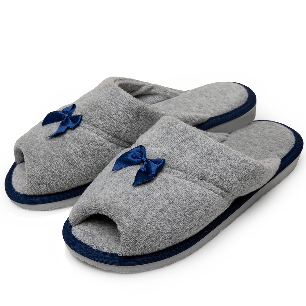 Pantufa Aberta em Atoalhado com Laço de Cetim - Marinho