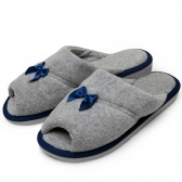 Pantufa Aberta em Atoalhado com Laço de Cetim - Marinho