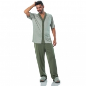 Pijama Masculino em Malha PV com Calça e Camisa de Botões - Verde