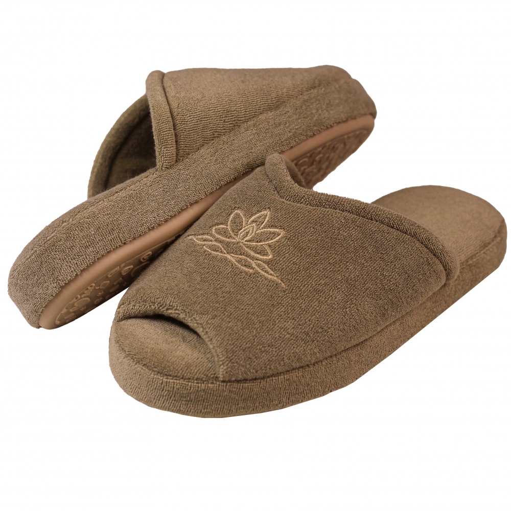 Pantufa Anatomic Comfort Atoalhado Bordado - Caqui