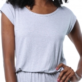 Vestido Malha Listra Elástico na Cintura - Mescla