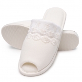 Pantufa Anatômica de Malha Lisa com Renda Solado EVA - Marfim