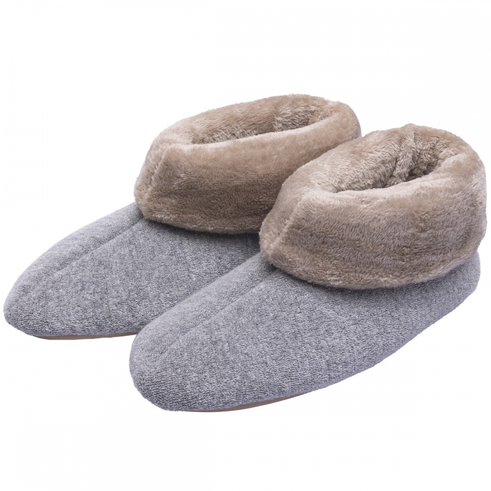 Pantufa Bota Feminina em Atoalhado com Pelúcia - Puff - Mescla