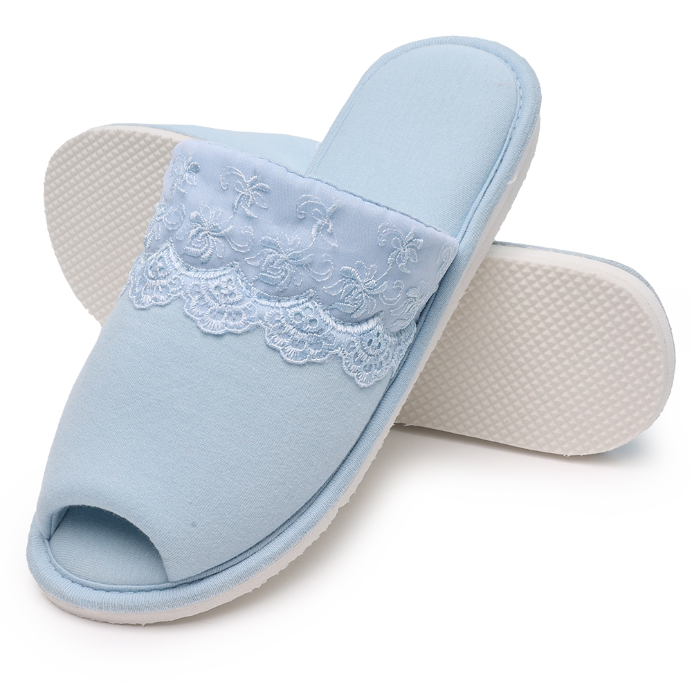 Pantufa Anatômica de Malha Lisa com Renda Solado EVA - Azul