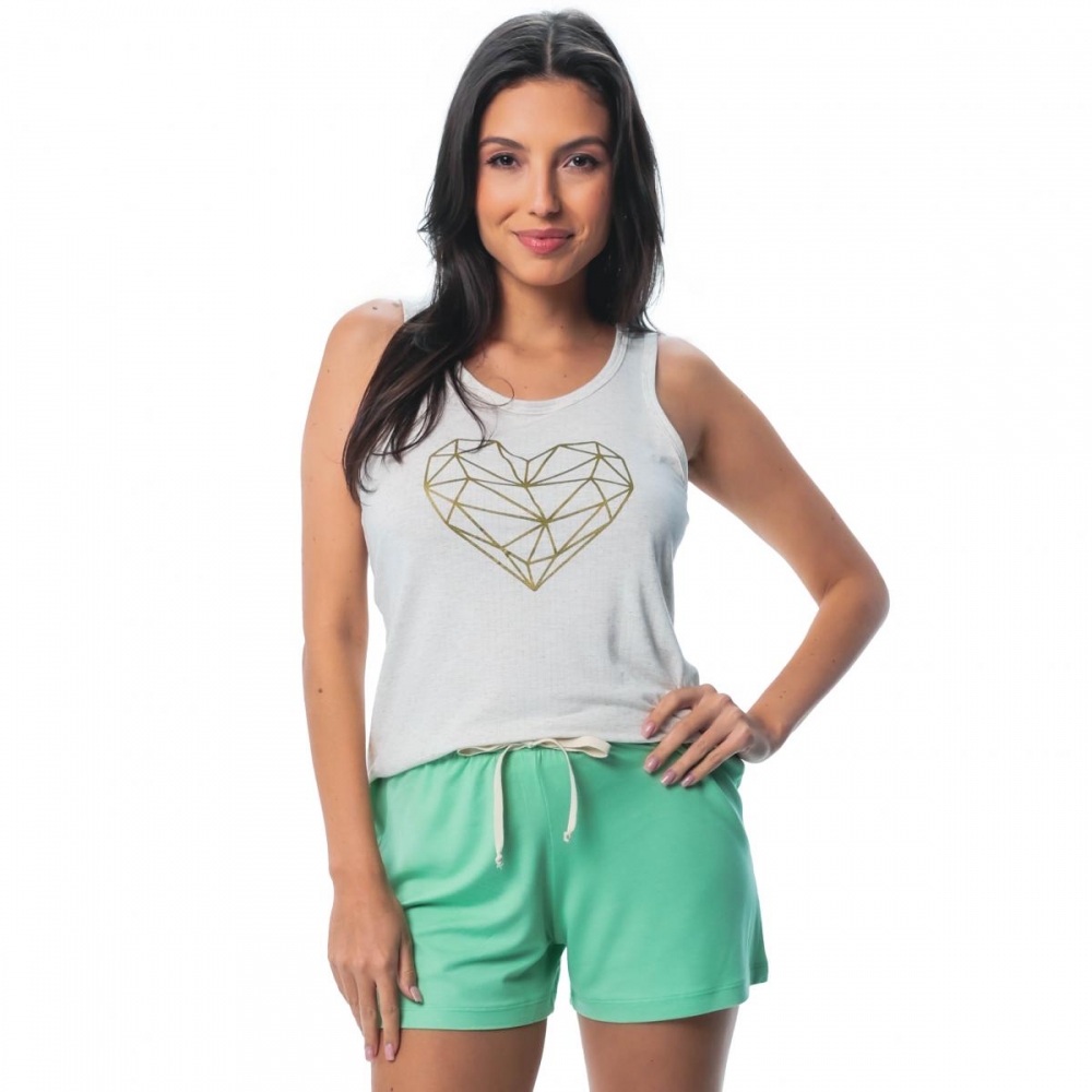 Short Doll Regata em Viscolycra com Estampa em Silk - Verde