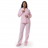 Pijama em Ultrasoft Grid com Abertura em Botões - Rosa