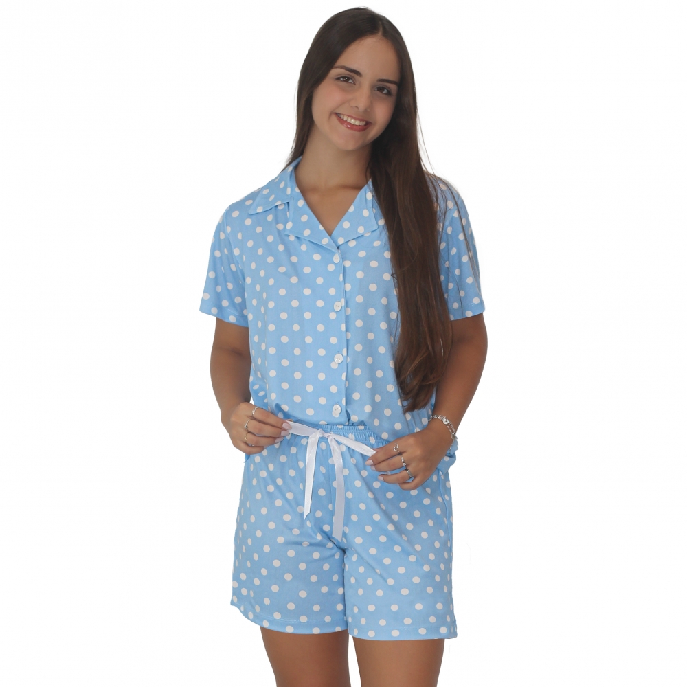 Conjunto Modal Summer Poá Aberto - Azul