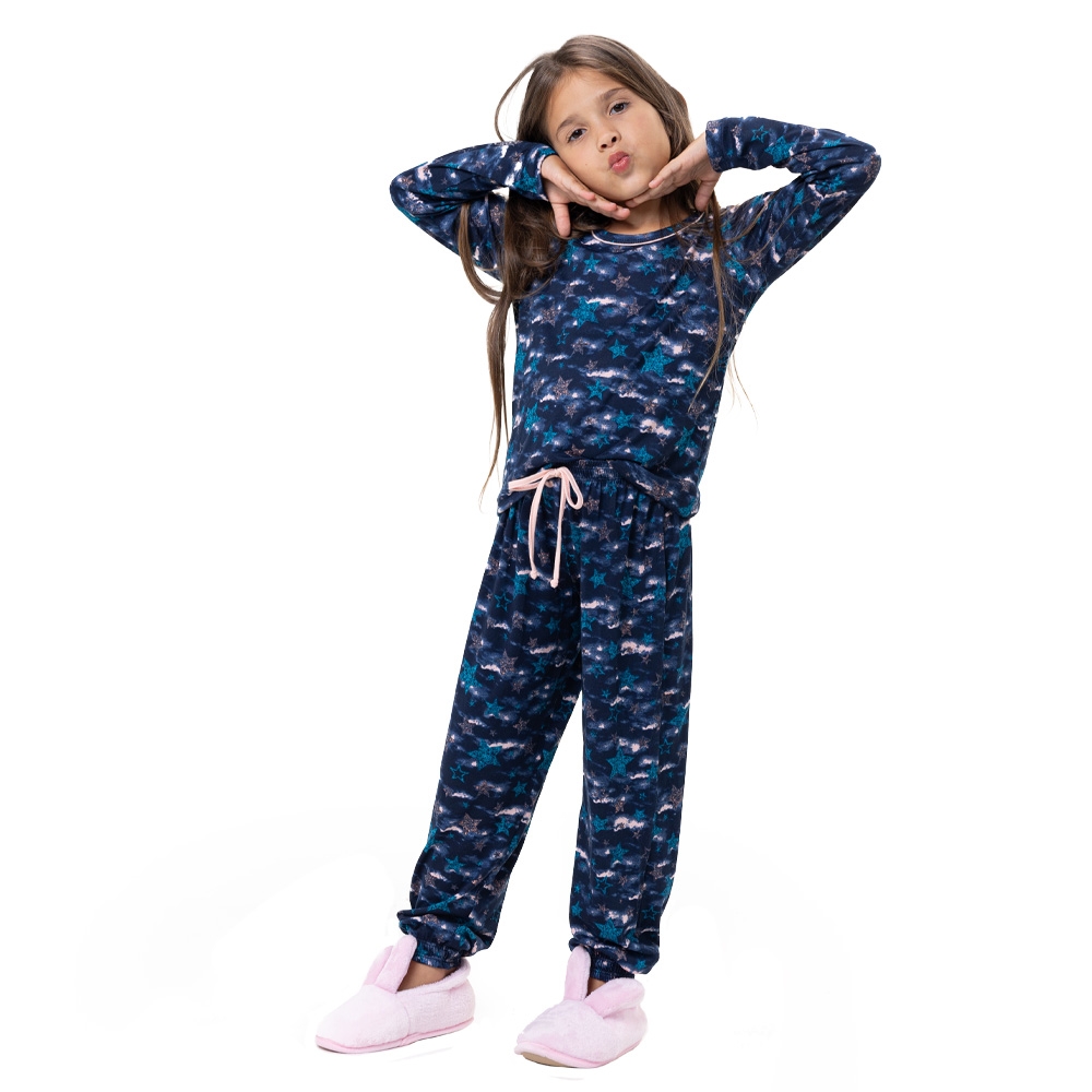 Pijama Malha Modal Winter Est Infantil - Marinho