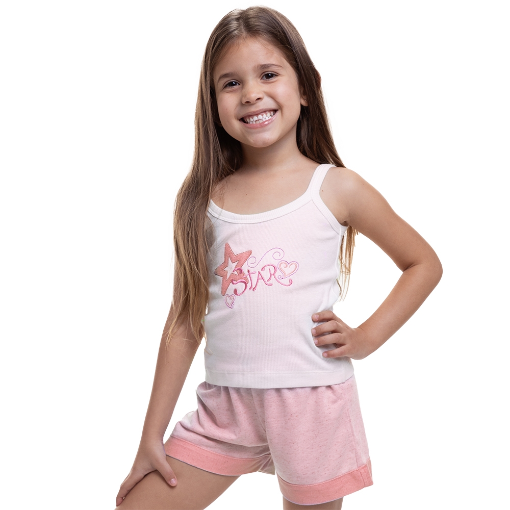Short Doll Infantil em Moletinho com Ribana - Rosa