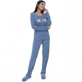 Pijama Canelado Feminino Longo Modal Estampa Gatinhos - Índigo