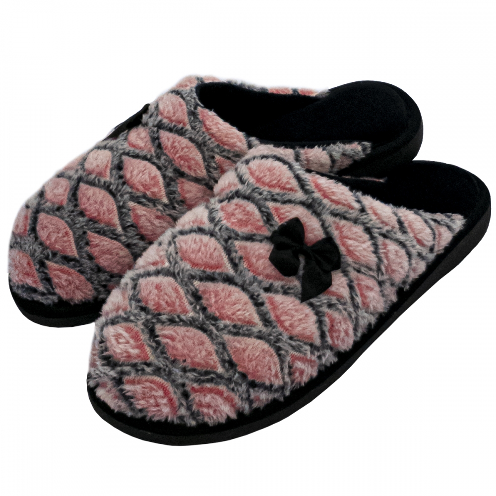 Pantufa Anatômica em Plush com Pelúcia Trabalhada - Preto/Rosa