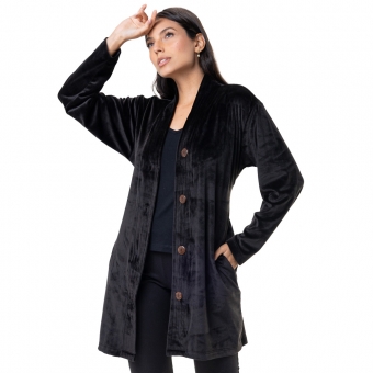 Casaco em Plush com abertura de Botões