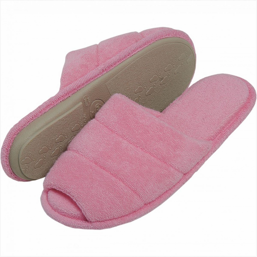 Pantufa Feminina em Atoalhado Solado Anatômico Flexível Puff - Rosa