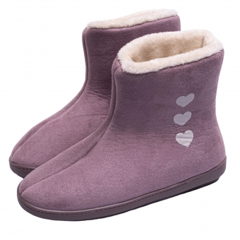 Bota Cano Longo Malha Aveludada Coração Inverno