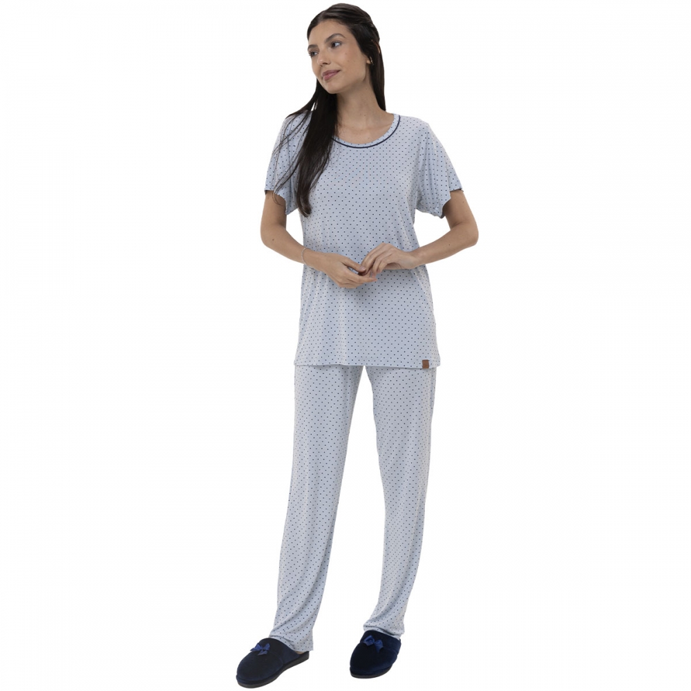 Pijama Feminino Viscolycra Poá – Conforto e Elegância para Suas Noites - Azul
