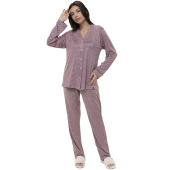 Pijama Feminino Inverno Malha Aveludada Abotoado Corações