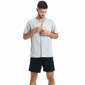 Pijama Masculino em Malha de Algodão com Botões - Preto