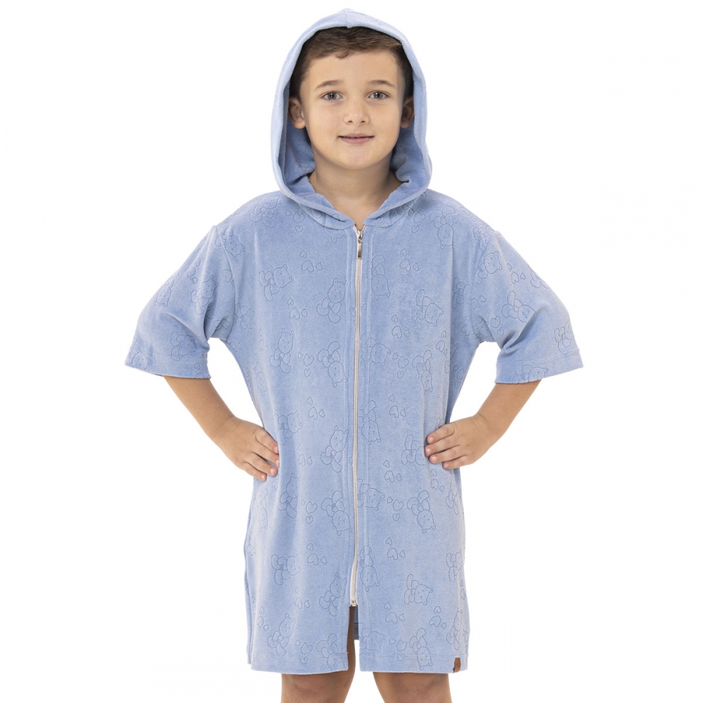 Roupão Atoalhado Infantil com Capuz e Zíper – Unissex - Azul