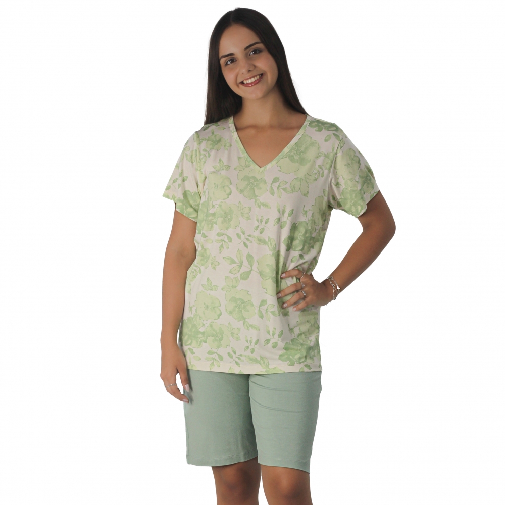 Bermudão Viscolycra Estampa Casual - Verde