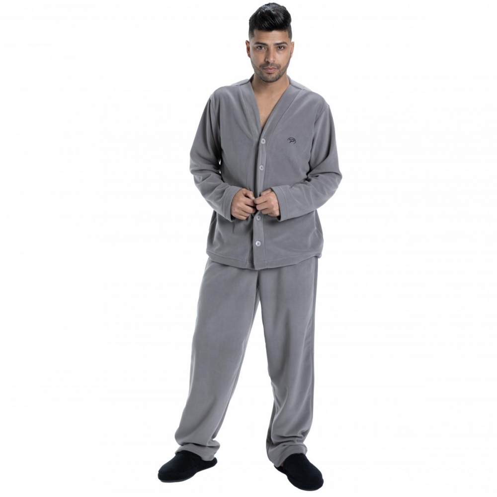 Pijama Masculino Aberto em Microsoft Liso - Chumbo