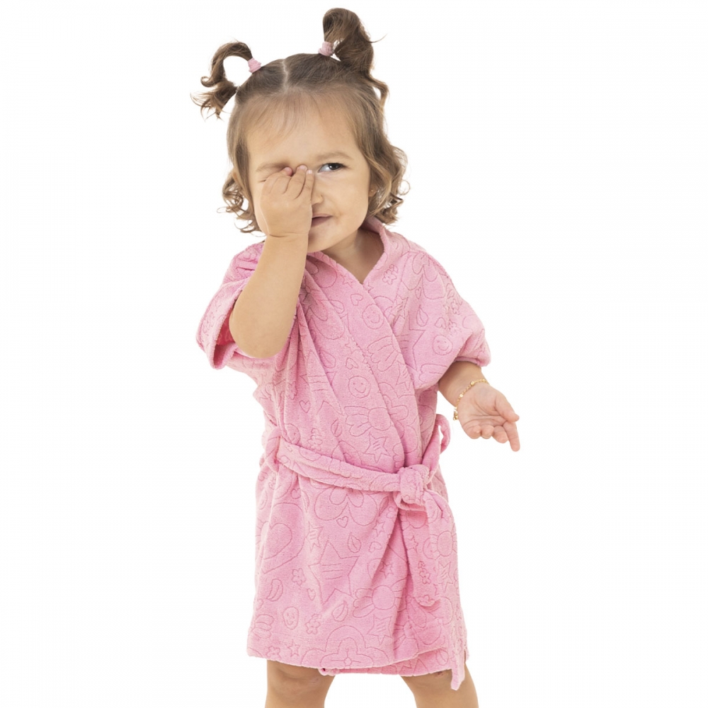 Roupão Infantil Atoalhado Aberto com Faixa- Unisex - Rosa