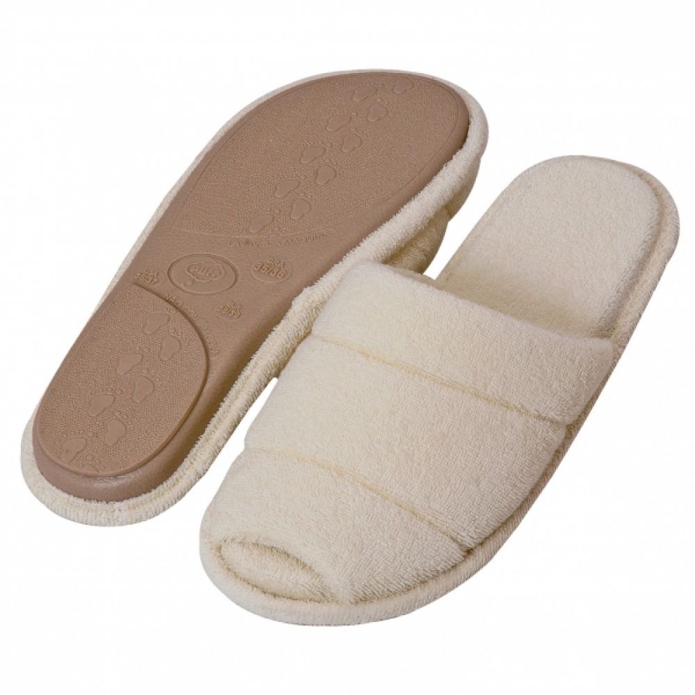 Pantufa Feminina em Atoalhado Solado Anatômico Flexível Puff - Marfim
