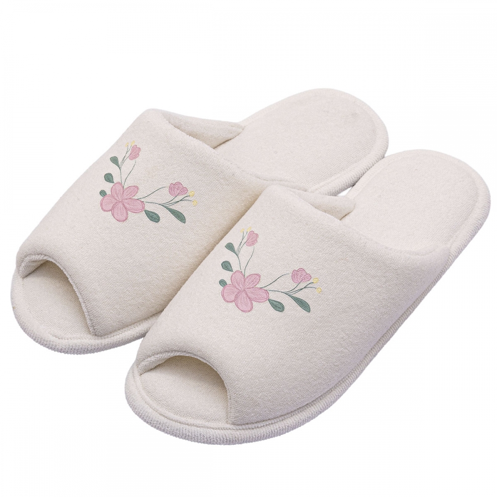 Pantufa Eva Atoalhada Flores - Anatômica Flexível - Marfim