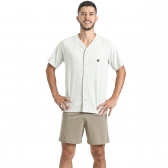 Pijama Masculino em Malha de Algodão com Botões - Caqui