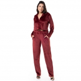 Conjunto casual em Plush com Abertura em Botão - Bordô