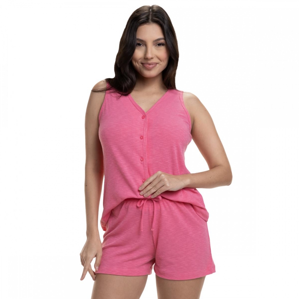 Short Doll com Botão em Canelado - Pink