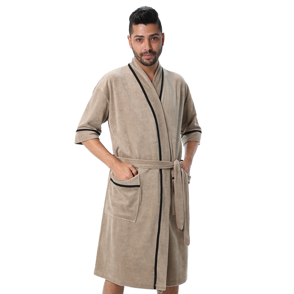 Roupão Masculino em Atoalhado com Viés - Puff - Caqui